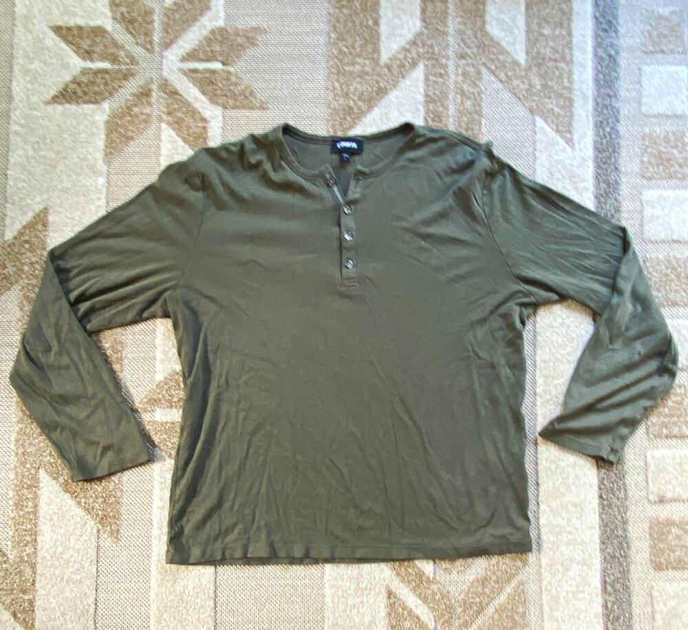 Express Men’s Green Solid Henley Long Sleeve Basic T-Shirt M Regular